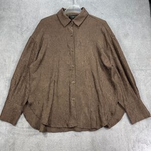 House Of Harlow 1960 Shirt Women Large Brown Textured Button Up Oversize Dressy